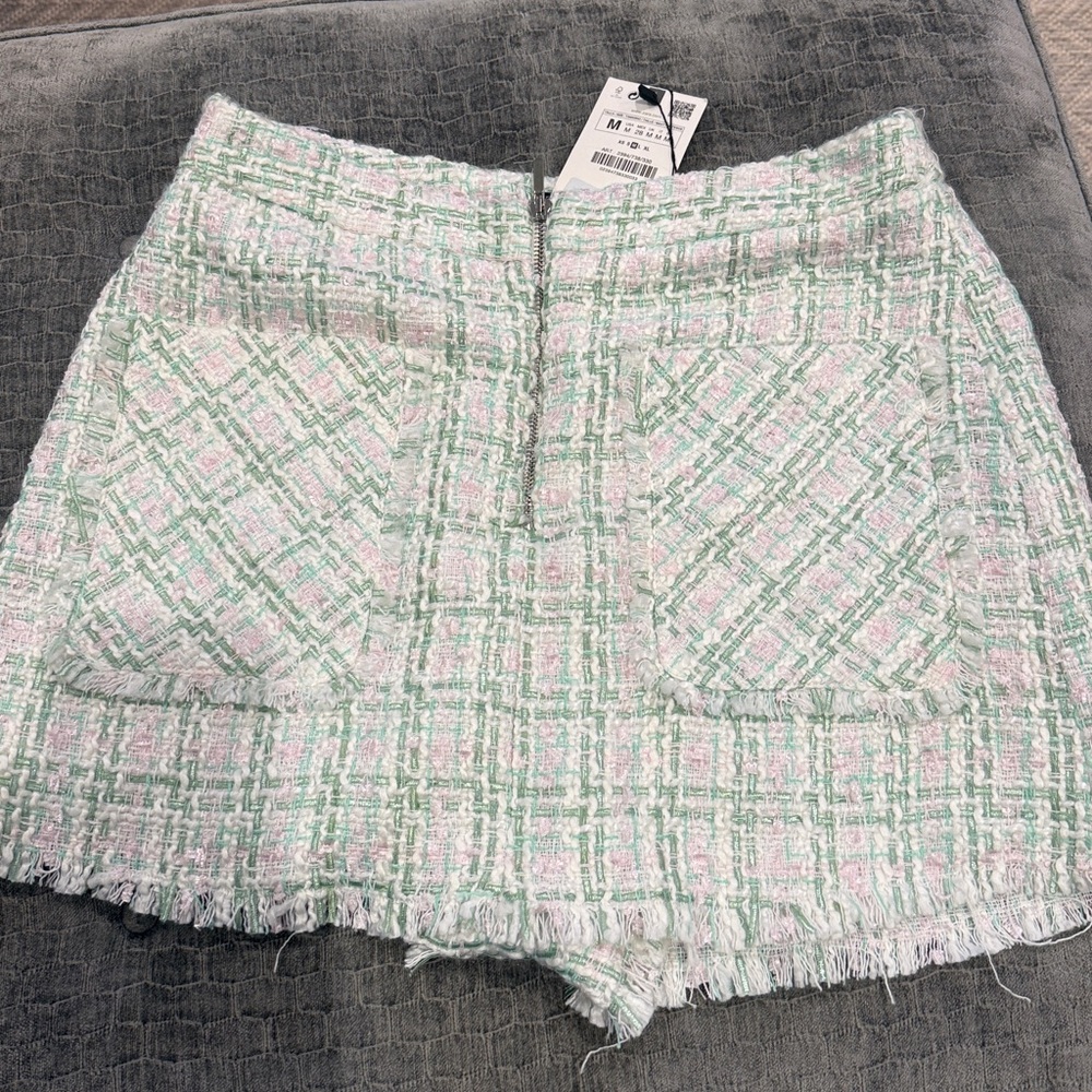 NWT Zara Tweed Skort in Green and Pink
